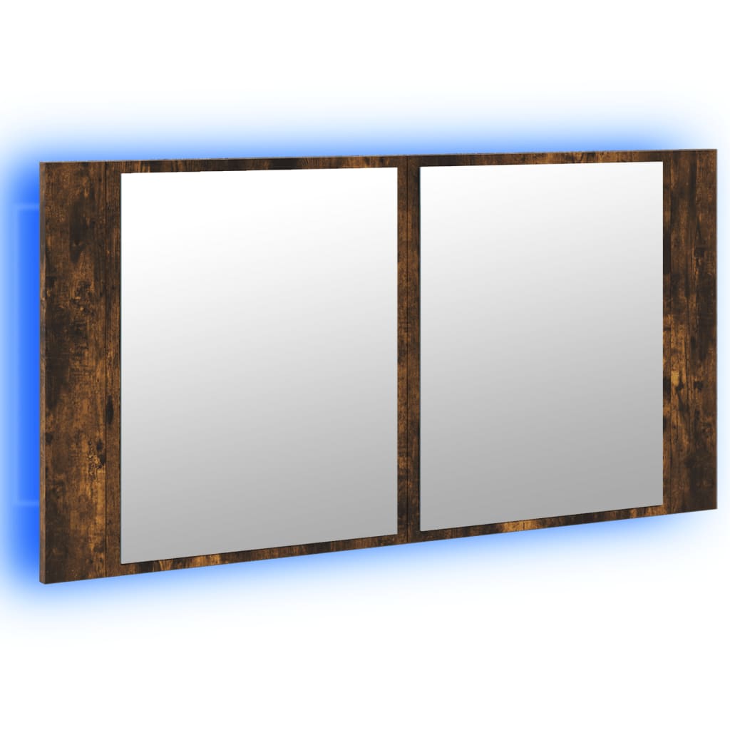 Mobile a specchio da bagno in quercia affumicata 90x12x45 cm acrilico