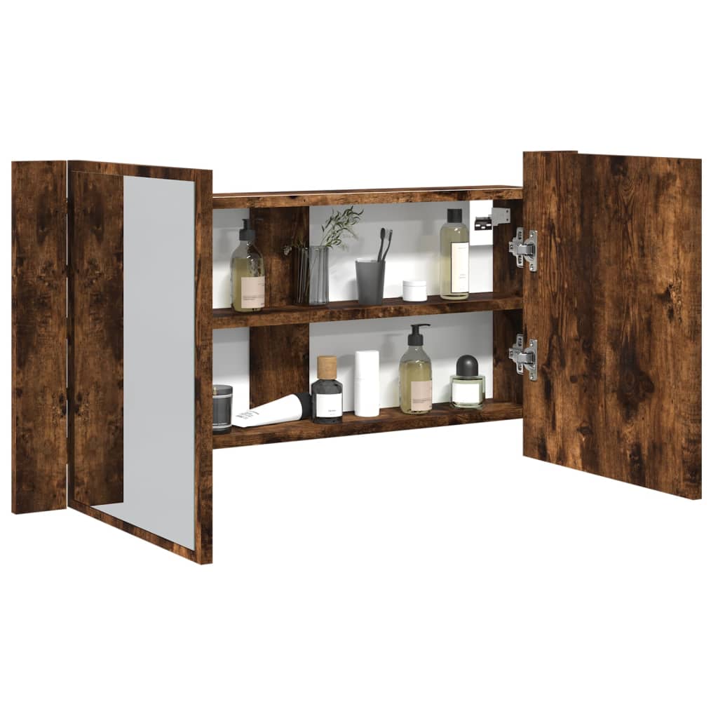 Mobile a specchio da bagno in quercia affumicata 90x12x45 cm acrilico