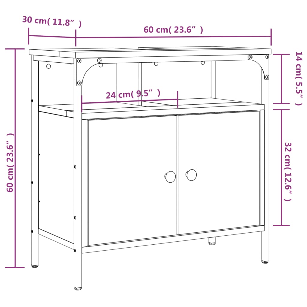 Sonoma oak bathroom sink 60x30x60 cm