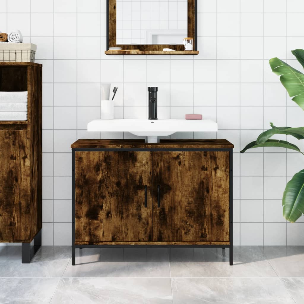 Lavandino da bagno in quercia affumicata 80x30x60 cm