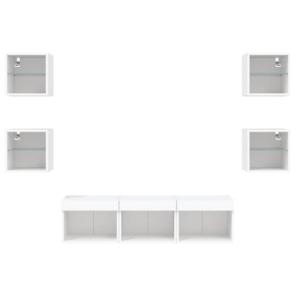 Unités murales TV avec LED 7 pcs blanc bois d'ingénierie