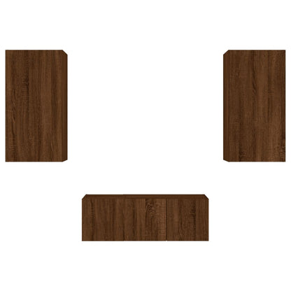 Unités murales TV avec LED 4 pcs chêne marron bois d'ingénierie