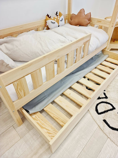 Children's cabin bed with bar barriers and drawer
